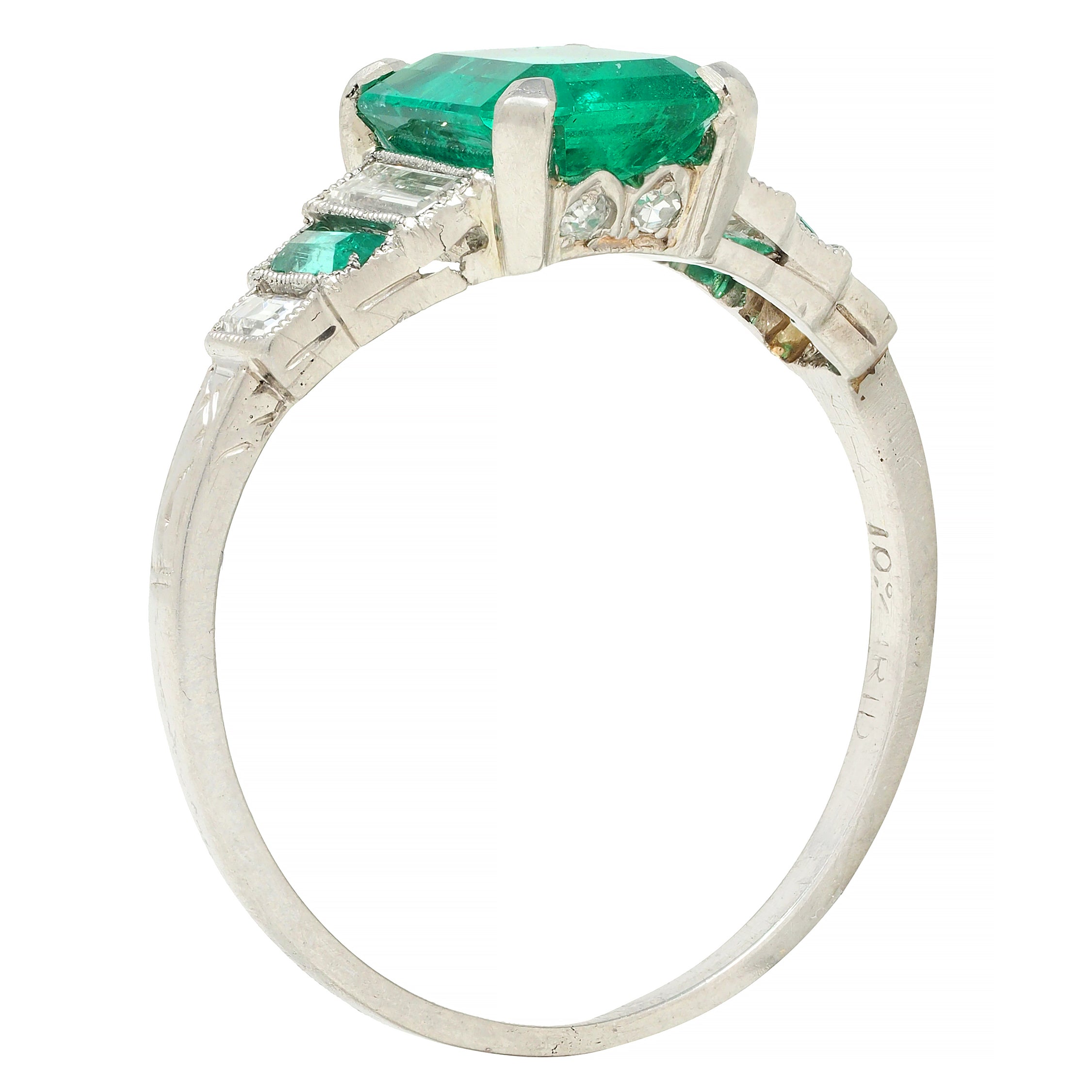 Art Deco 1.92 CTW Emerald Diamond Platinum Stepped Vintage Ring GIA