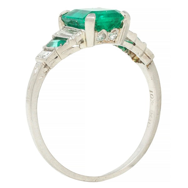Art Deco 1.92 CTW Emerald Diamond Platinum Stepped Vintage Ring GIA