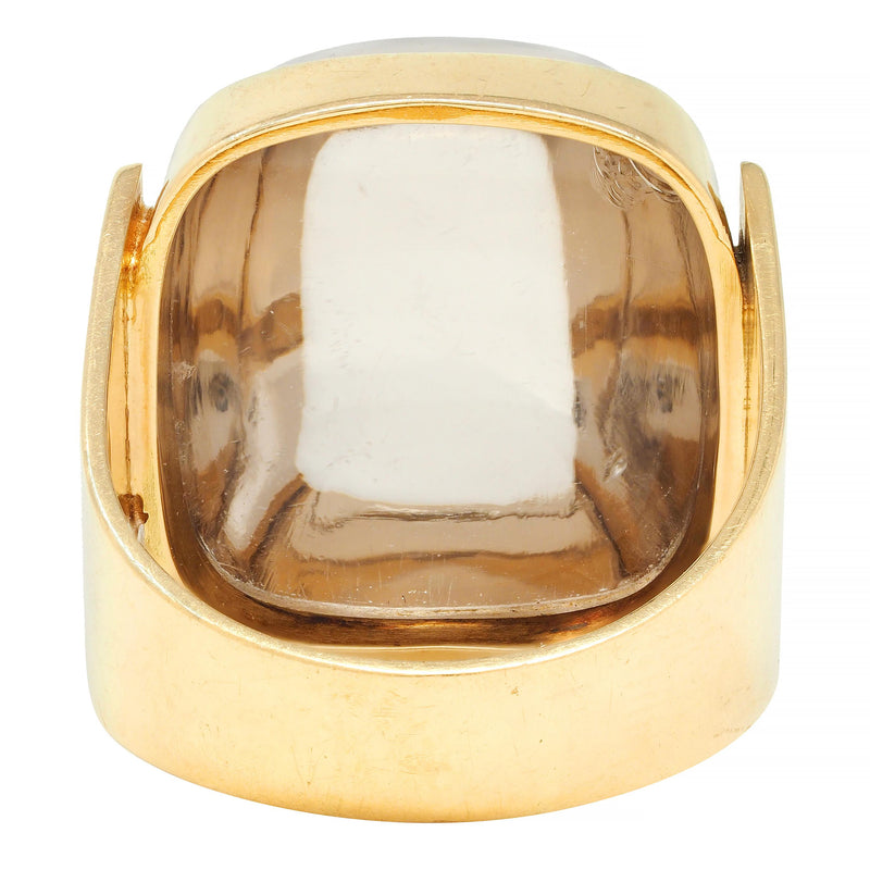 Modernist Smoky Quartz Sugrloaf Cabochon 18 Karat Yellow Gold Vintage Ring