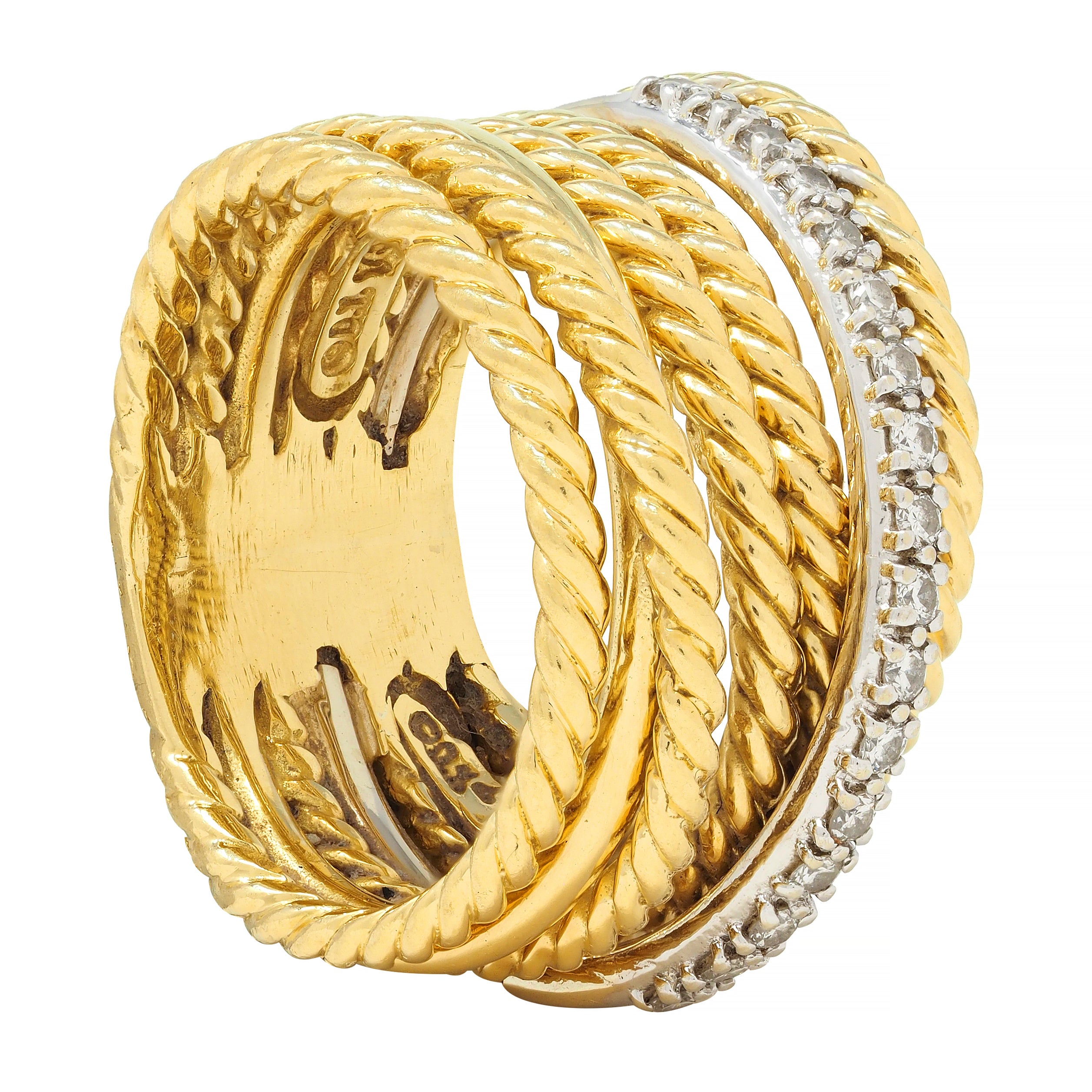 David Yurman Contemporary Diamond 18 Karat Gold Crossover Wide Band Ring