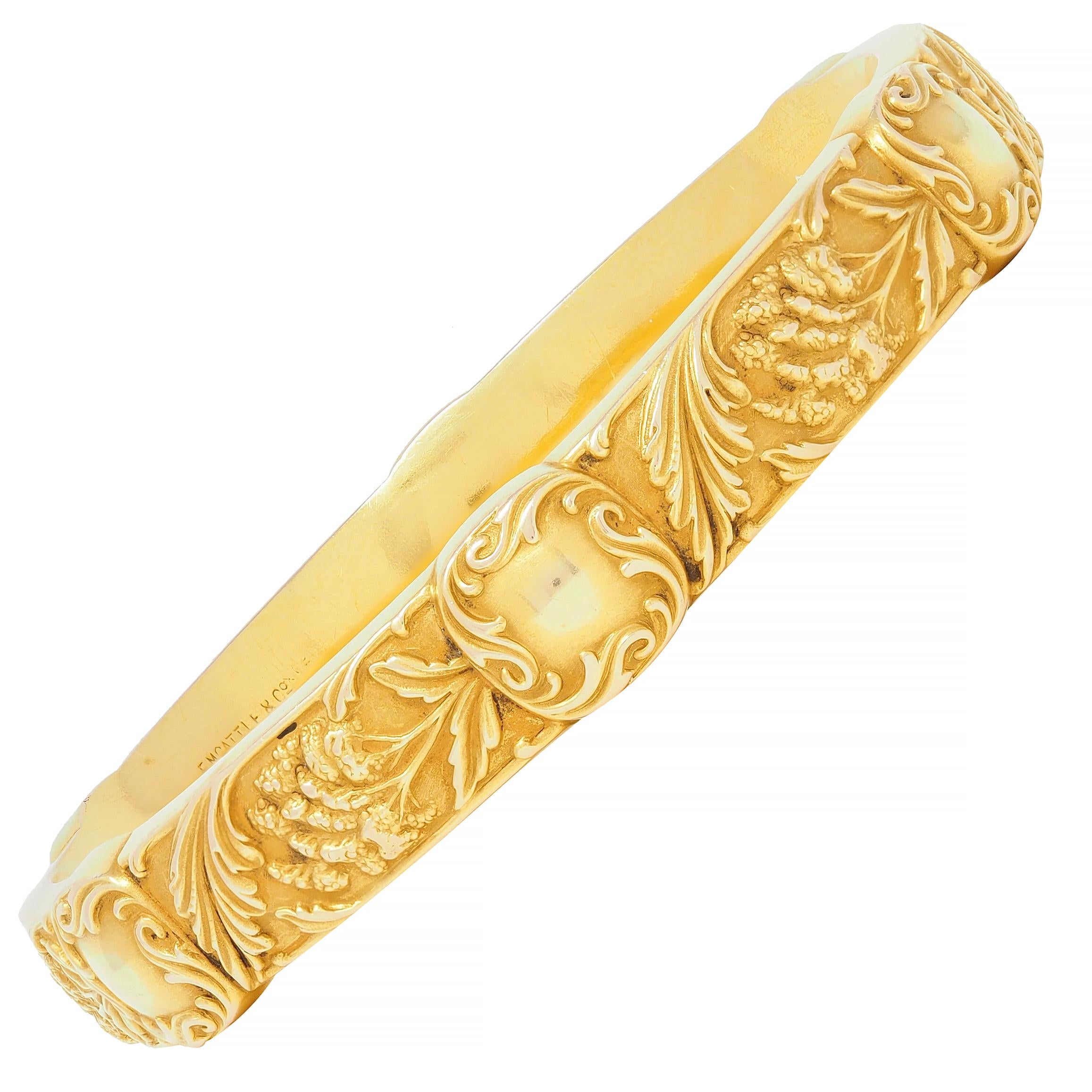 E.M. Gattle & Co. Art Nouveau 14 Karat Gold Amaranth Antique Bangle Bracelet