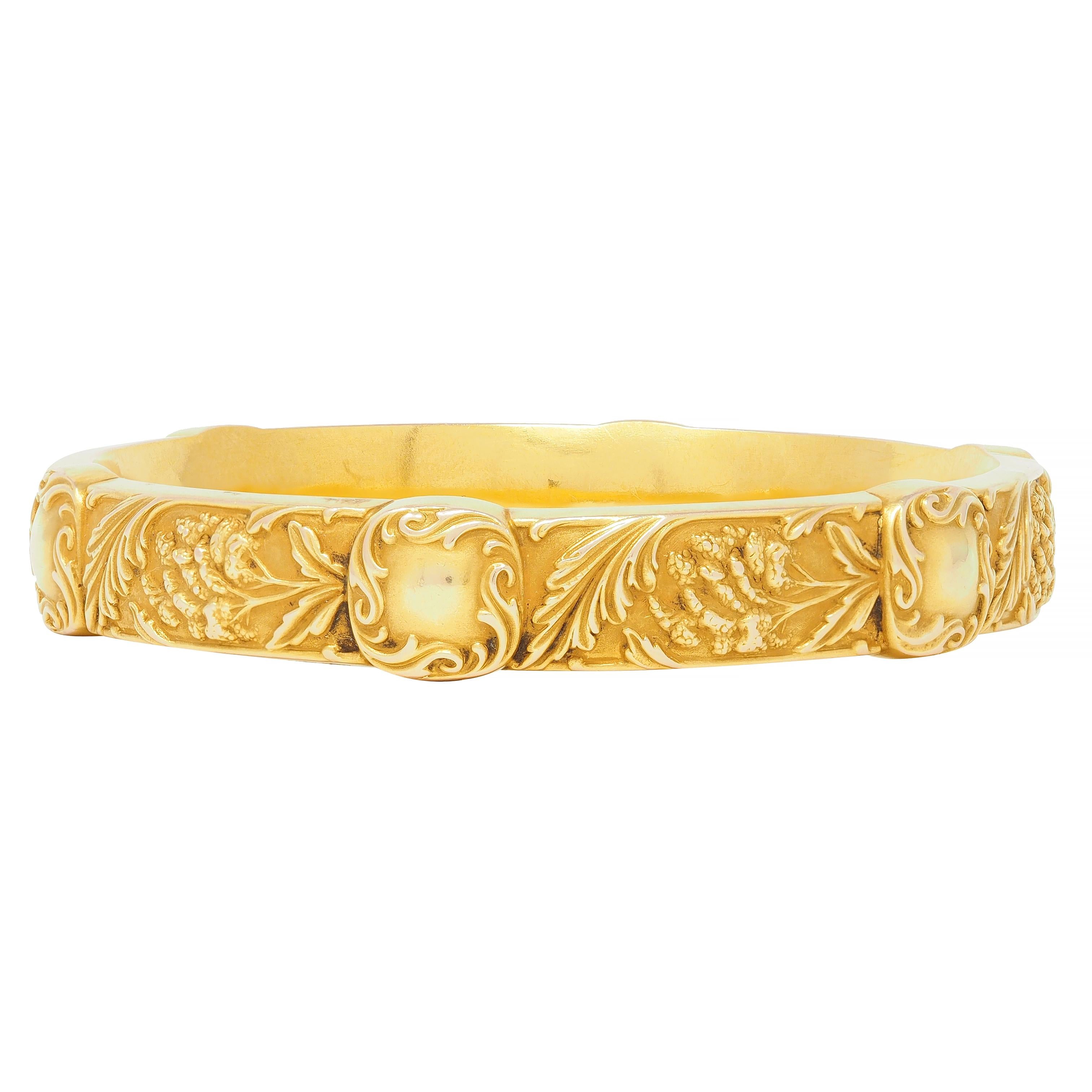 E.M. Gattle & Co. Art Nouveau 14 Karat Gold Amaranth Antique Bangle Bracelet