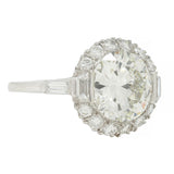 Mid-Century 3.85 CTW European Diamond Platinum Halo Vintage Engagement Ring GIA