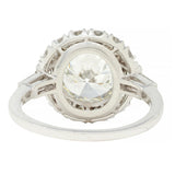 Mid-Century 3.85 CTW European Diamond Platinum Halo Vintage Engagement Ring GIA