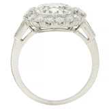 Mid-Century 3.85 CTW European Diamond Platinum Halo Vintage Engagement Ring GIA