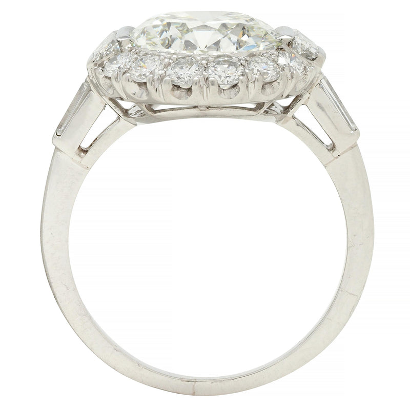 Mid-Century 3.85 CTW European Diamond Platinum Halo Vintage Engagement Ring GIA