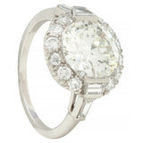 Mid-Century 3.85 CTW European Diamond Platinum Halo Vintage Engagement Ring GIA