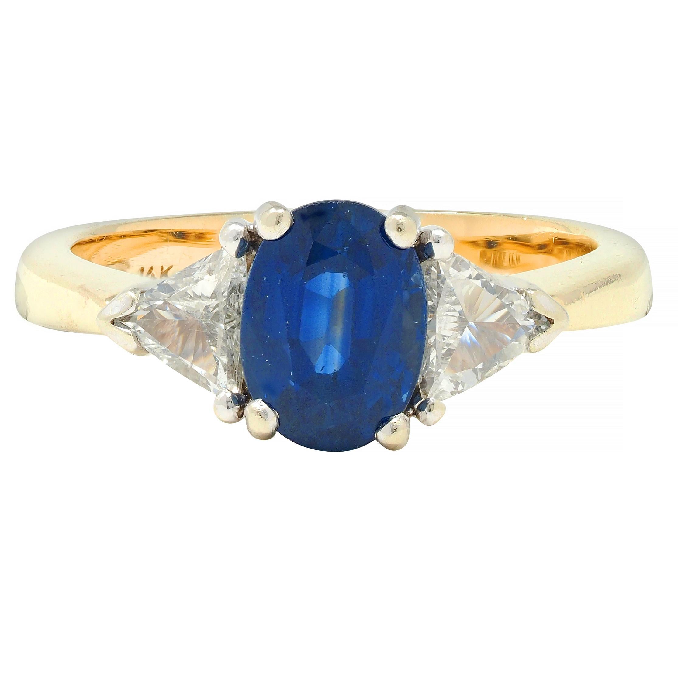 1980's 2.71 CTW Sapphire Diamond 14 Karat Two-Tone Gold Three Stone Ring
