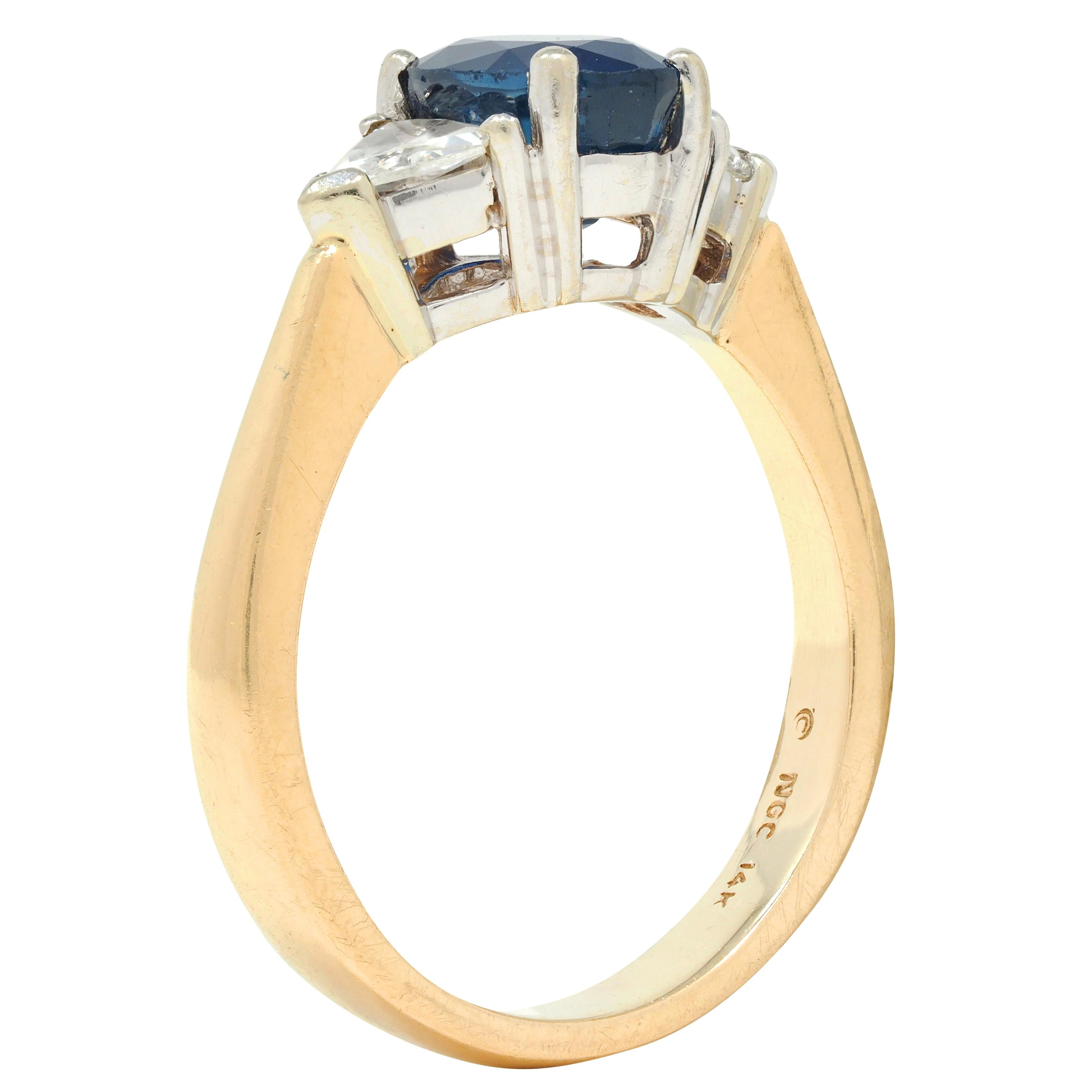 1980's 2.71 CTW Sapphire Diamond 14 Karat Two-Tone Gold Three Stone Ring