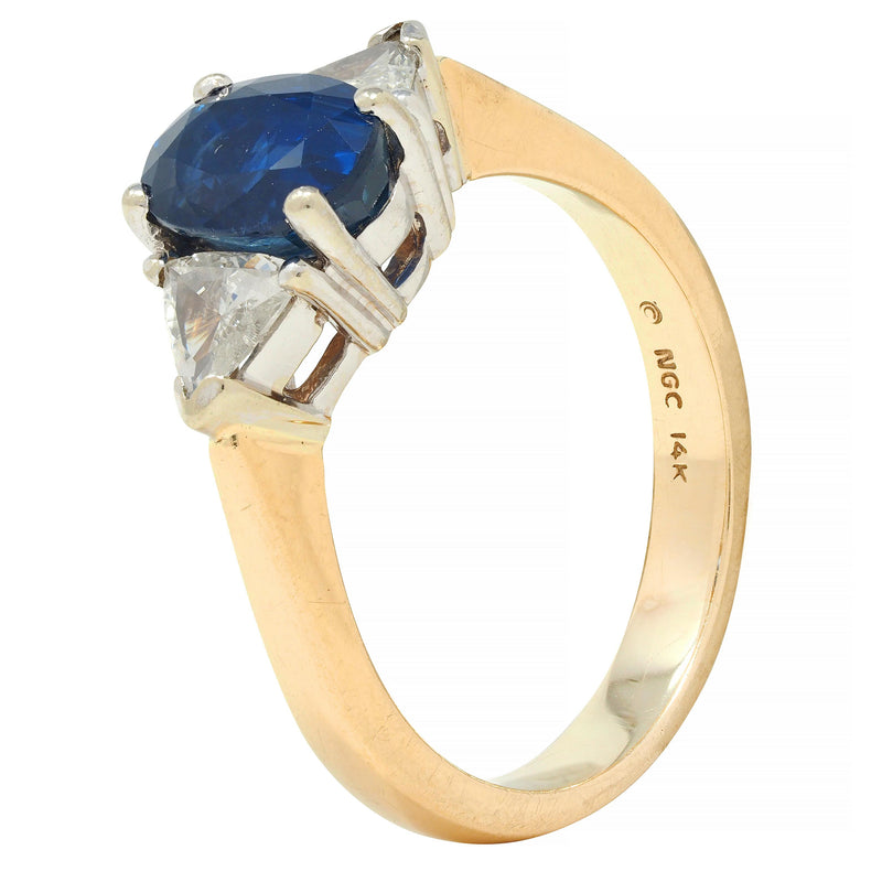 1980's 2.71 CTW Sapphire Diamond 14 Karat Two-Tone Gold Three Stone Ring
