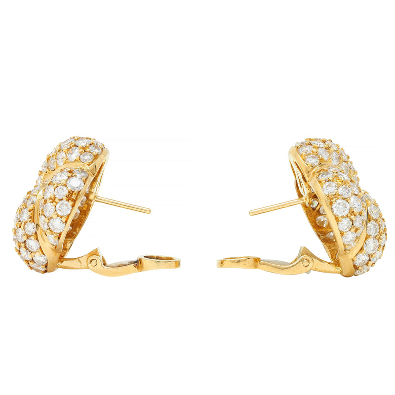 Van Cleef & Arpels 1980s 8.08 CTW Diamond 18 Karat Gold Puff Quatrefoil Earrings
