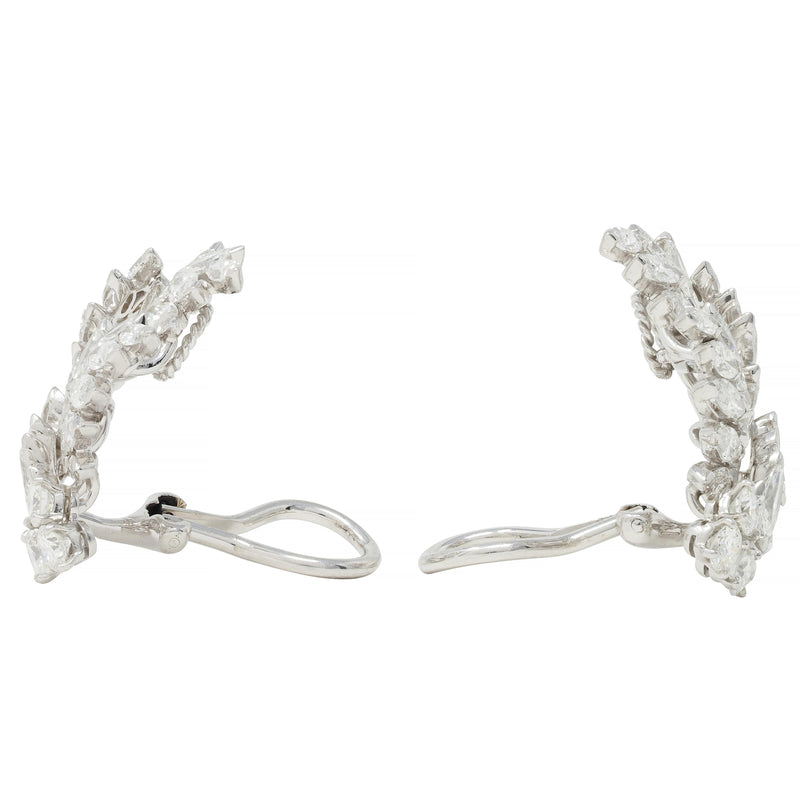 Tiffany & Co. Mid-Century 4.14 CTW Diamond Platinum Foliate Spray Earrings