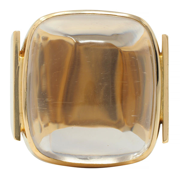 Modernist Smoky Quartz Sugrloaf Cabochon 18 Karat Yellow Gold Vintage Ring