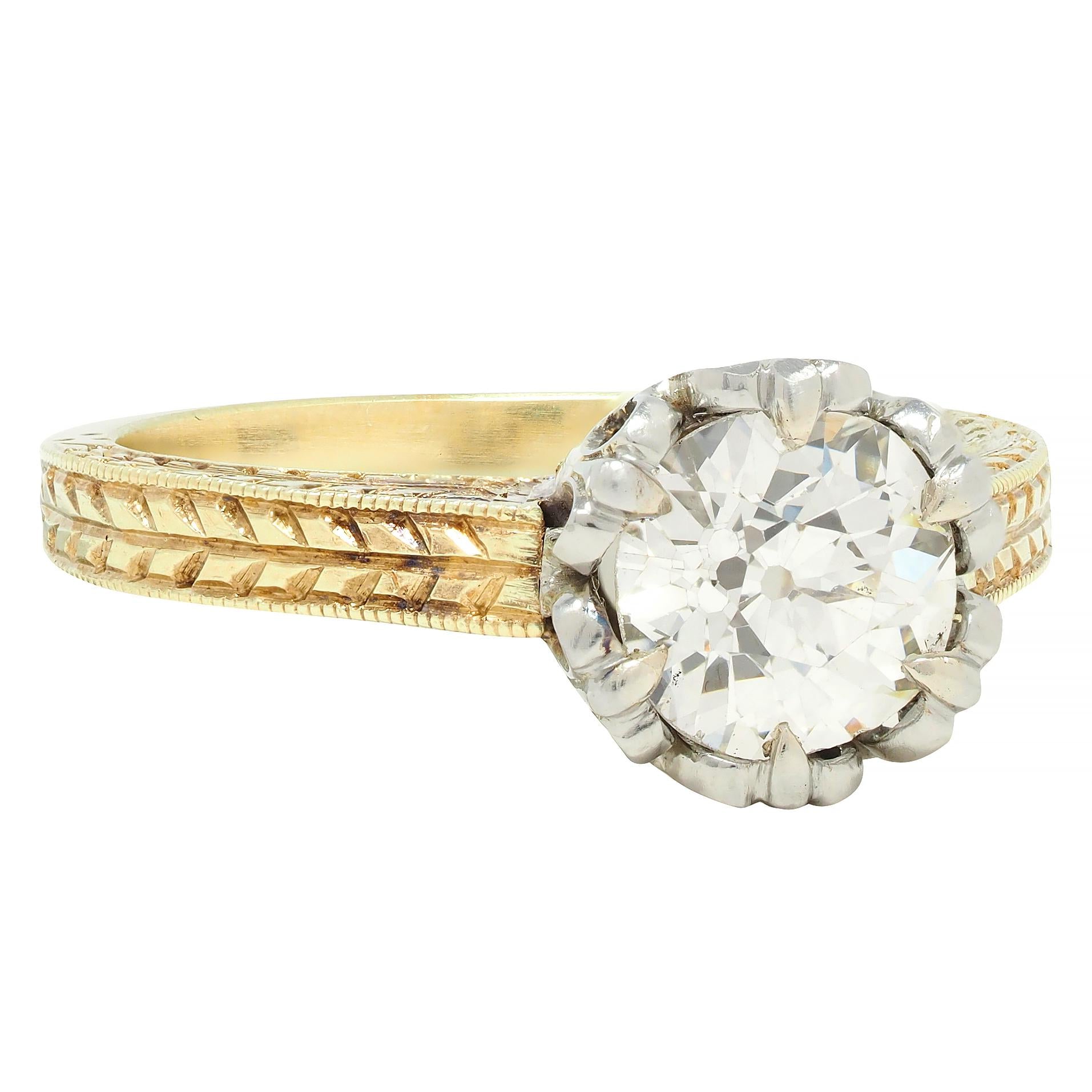 Art Deco 0.88 CTW Diamond Two-Tone 14 Karat Gold Vintage Engagement Ring