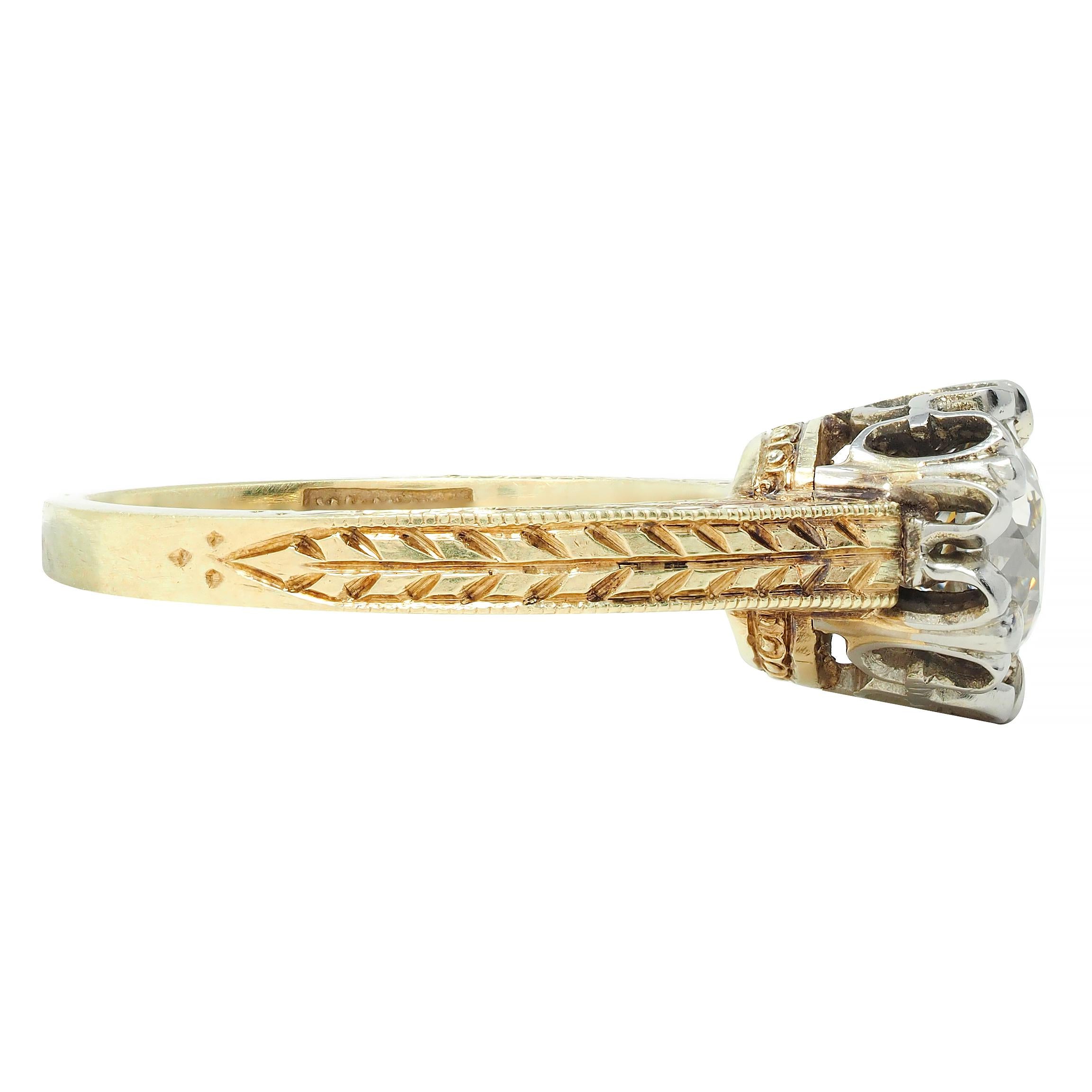 Art Deco 0.88 CTW Diamond Two-Tone 14 Karat Gold Vintage Engagement Ring