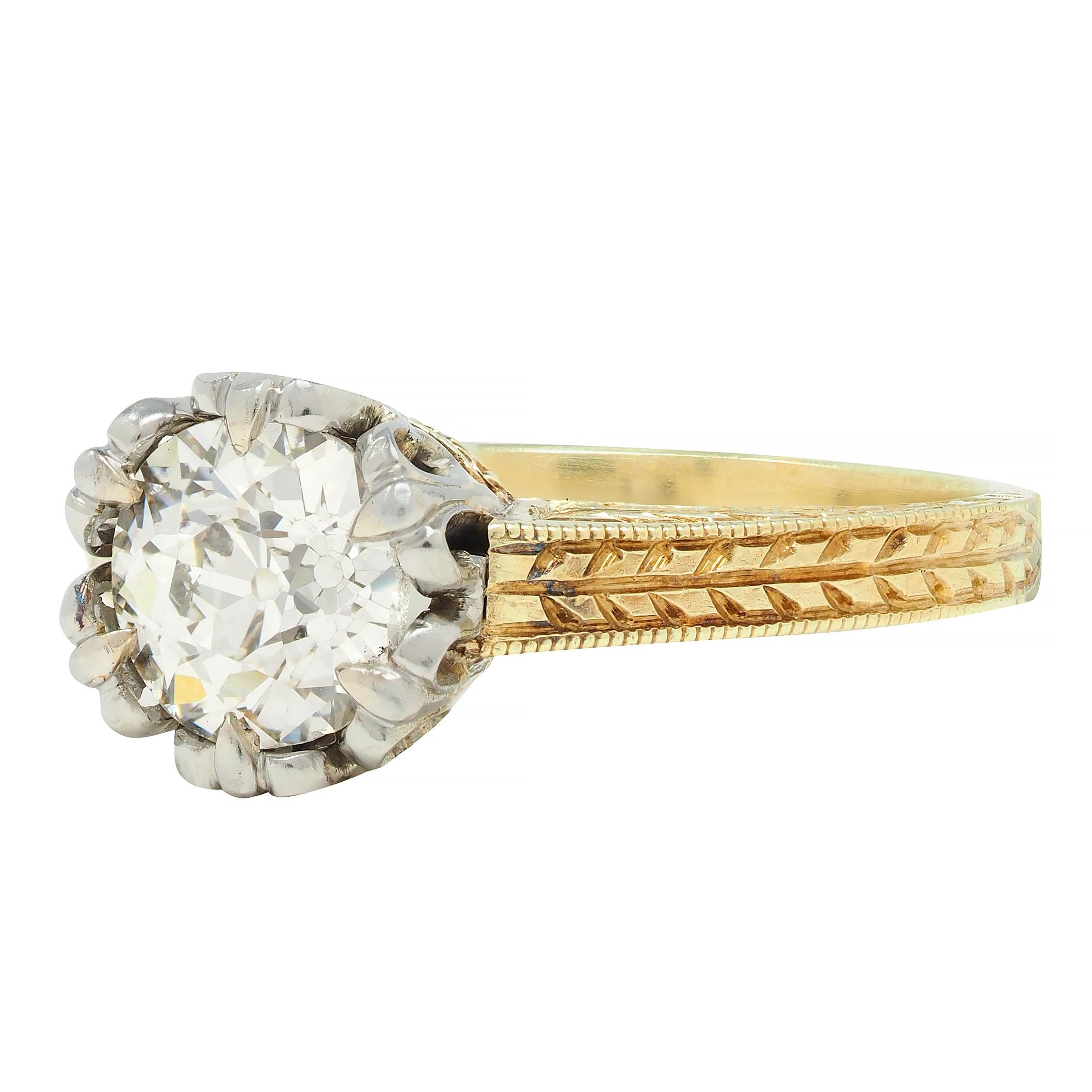 Art Deco 0.88 CTW Diamond Two-Tone 14 Karat Gold Vintage Engagement Ring