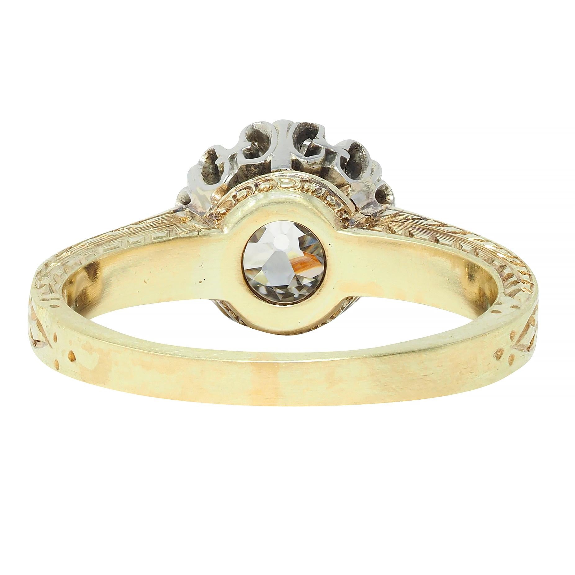 Art Deco 0.88 CTW Diamond Two-Tone 14 Karat Gold Vintage Engagement Ring