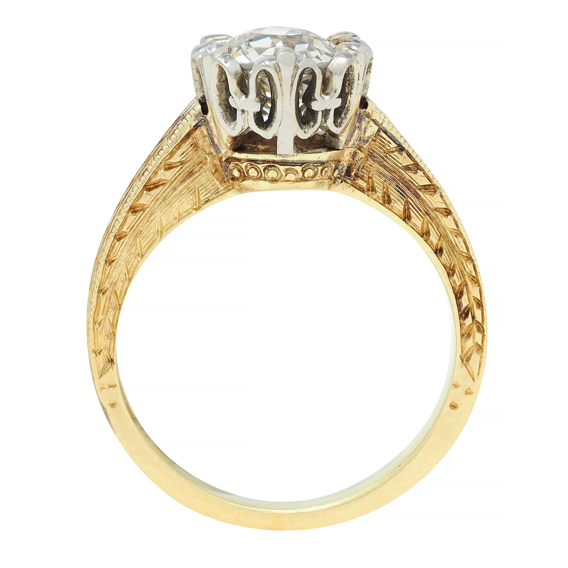 Art Deco 0.88 CTW Diamond Two-Tone 14 Karat Gold Vintage Engagement Ring
