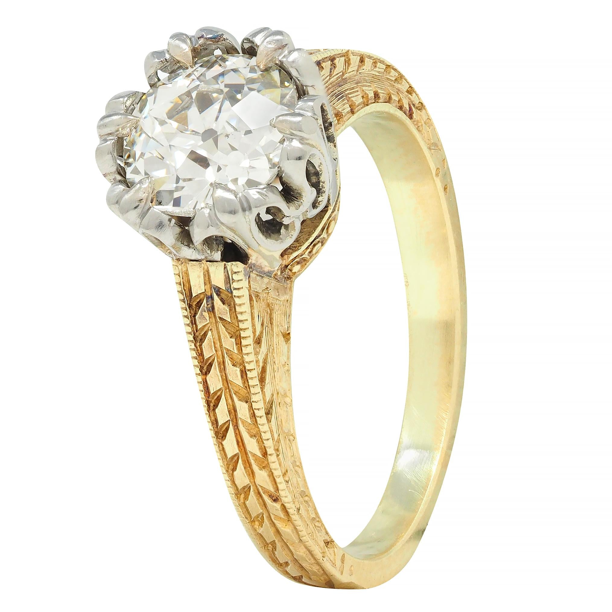 Art Deco 0.88 CTW Diamond Two-Tone 14 Karat Gold Vintage Engagement Ring