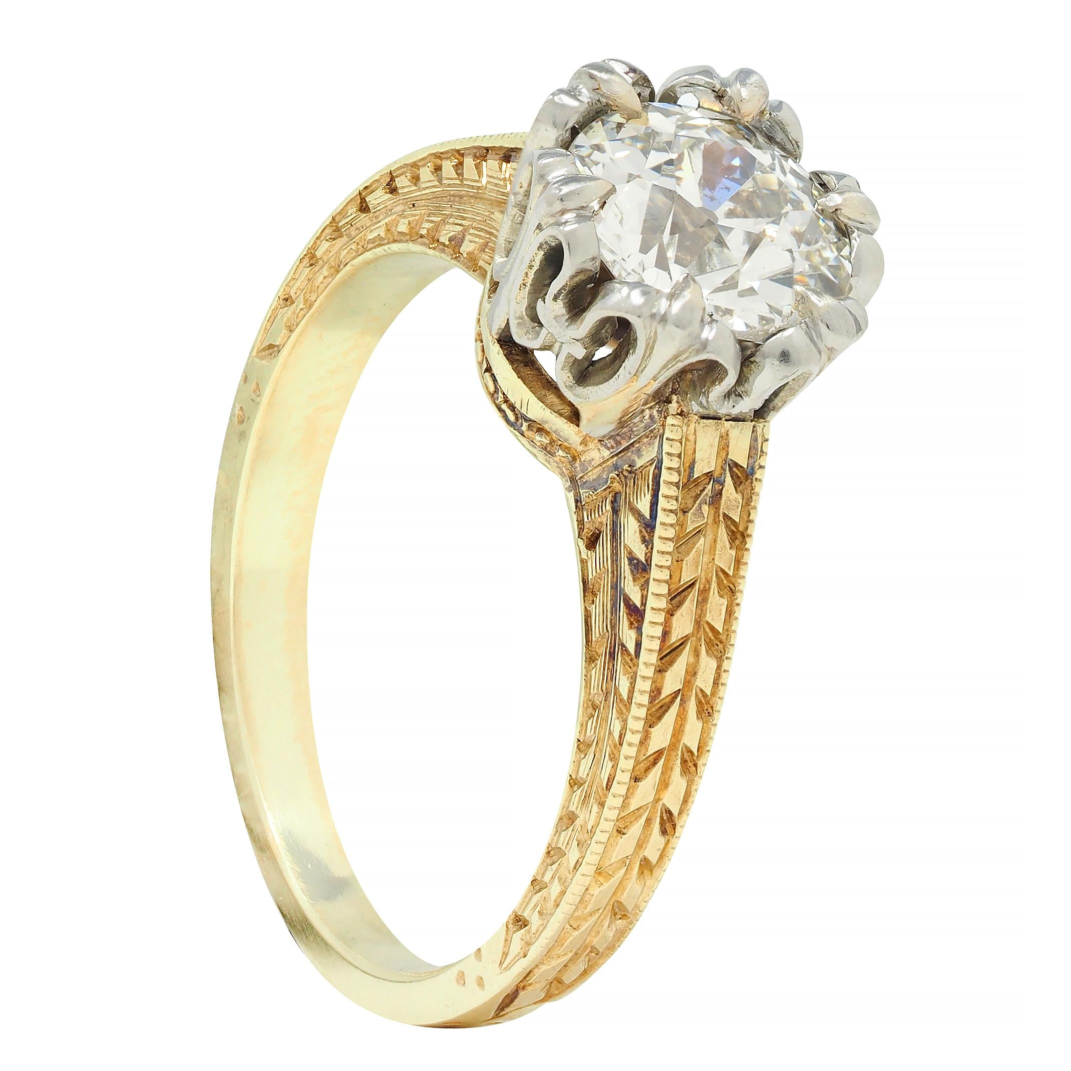 Art Deco 0.88 CTW Diamond Two-Tone 14 Karat Gold Vintage Engagement Ring