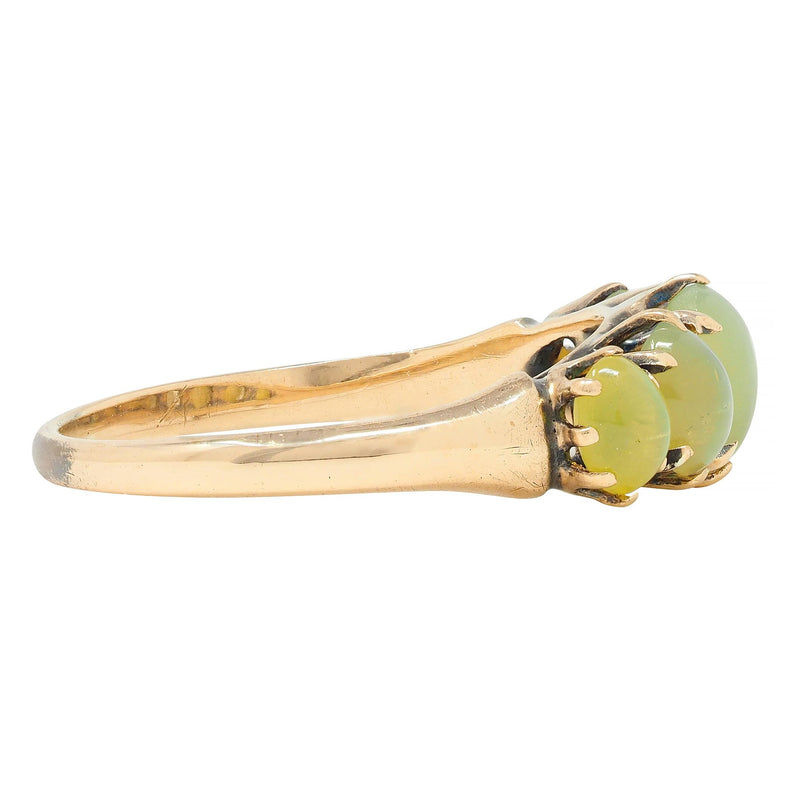 Victorian Cat's Eye Chrysoberyl 14 Karat Gold Five Stone Antique Band Ring