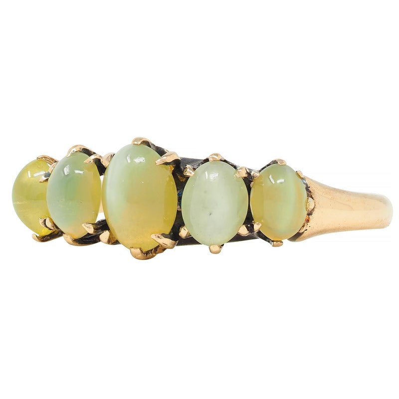 Victorian Cat's Eye Chrysoberyl 14 Karat Gold Five Stone Antique Band Ring