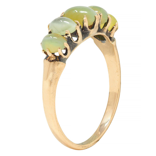 Victorian Cat's Eye Chrysoberyl 14 Karat Gold Five Stone Antique Band Ring