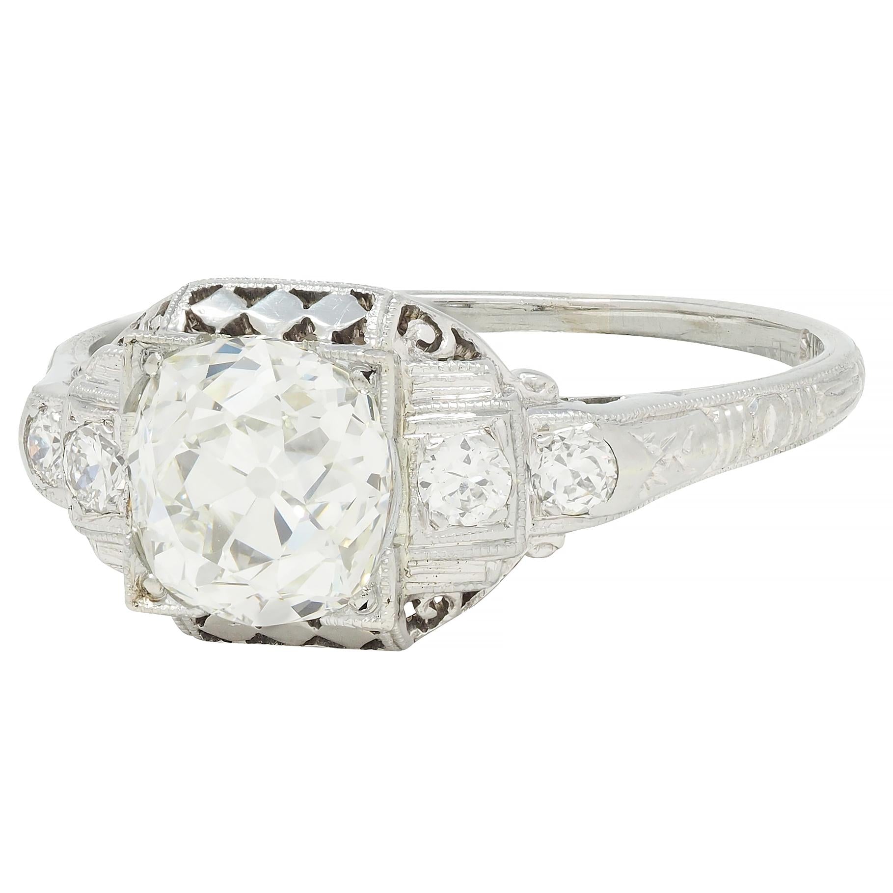 Art Deco 1.58 CTW Old Mine Diamond 18 Karat Gold Checkerboard Vintage Ring
