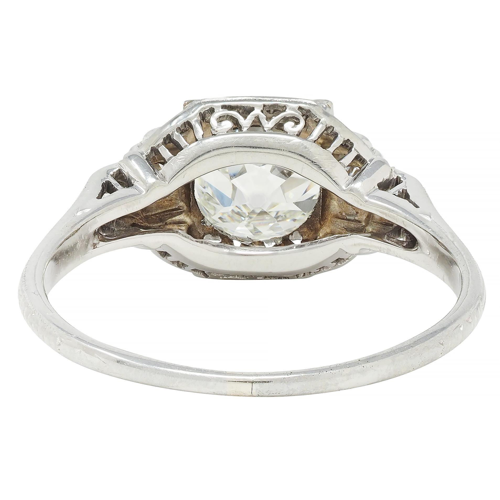 Art Deco 1.58 CTW Old Mine Diamond 18 Karat Gold Checkerboard Vintage Ring