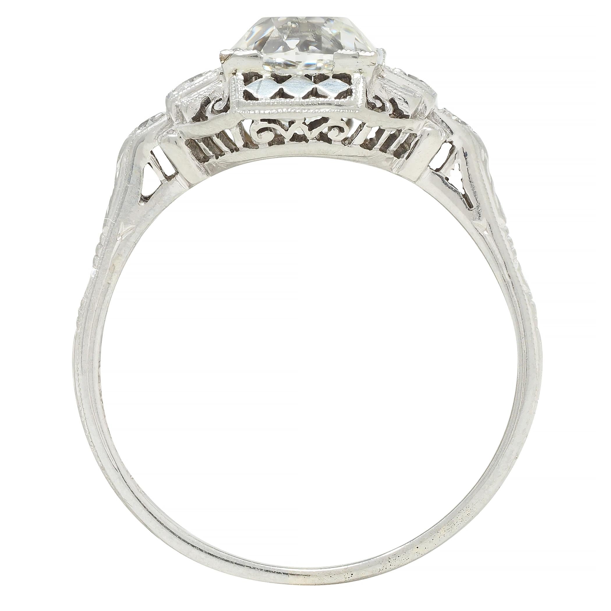 Art Deco 1.58 CTW Old Mine Diamond 18 Karat Gold Checkerboard Vintage Ring