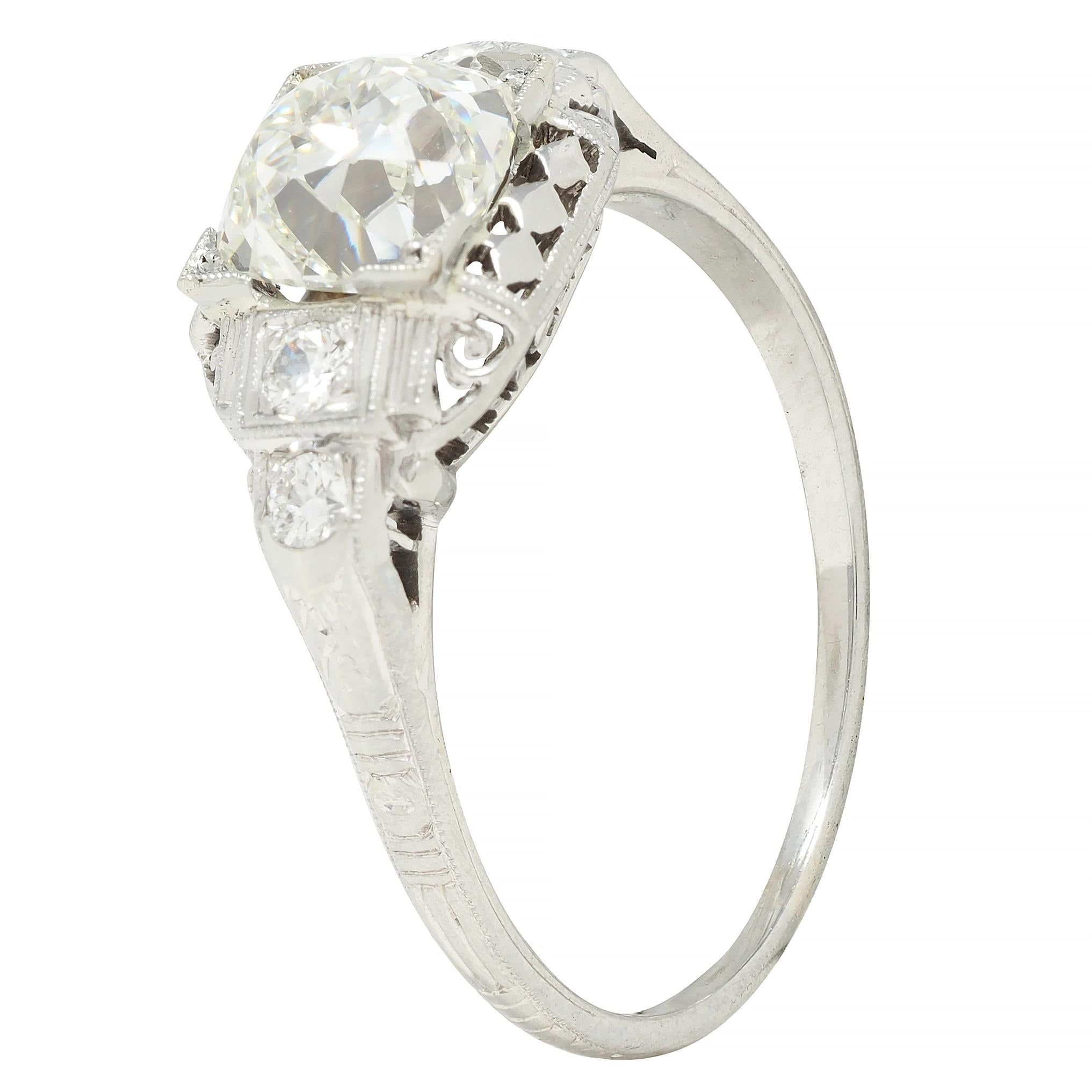 Art Deco 1.58 CTW Old Mine Diamond 18 Karat Gold Checkerboard Vintage Ring