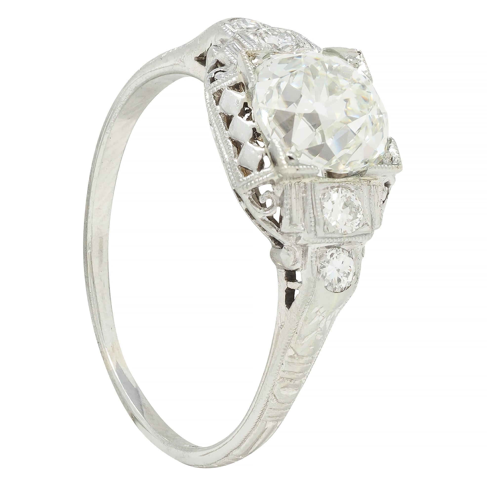 Art Deco 1.58 CTW Old Mine Diamond 18 Karat Gold Checkerboard Vintage Ring