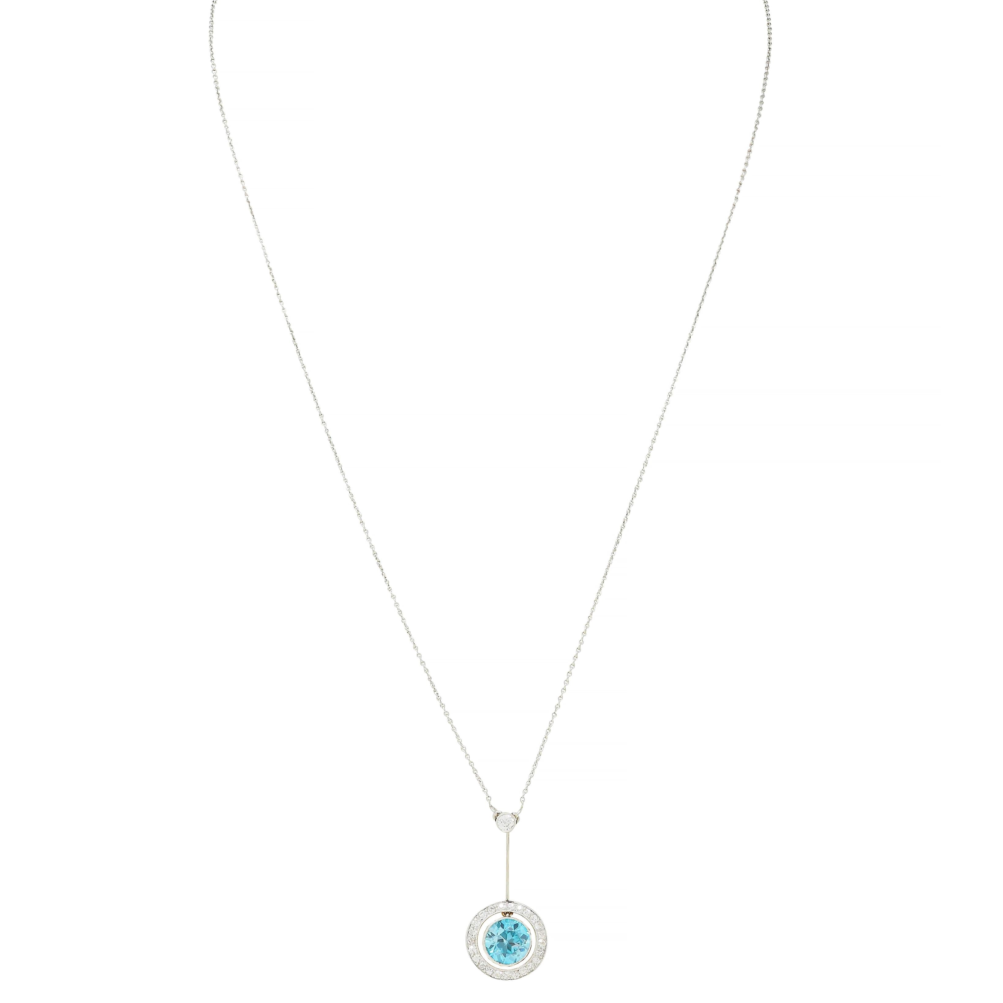 Art Deco 2.54 CTW Zircon Diamond Platinum Antique Pendant Necklace