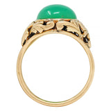 Arts & Crafts Chrysoprase Cabochon 14 Karat Gold Foliate Floral Antique Ring