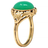 Arts & Crafts Chrysoprase Cabochon 14 Karat Gold Foliate Floral Antique Ring