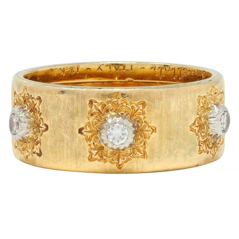 Buccellati Diamond Two-Tone 18 Karat Gold Eternelle Textured Vintage Band  Ring