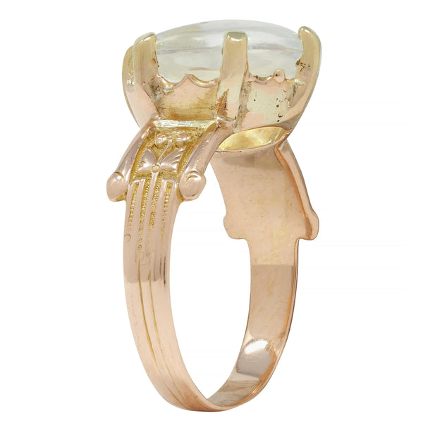 Victorian Moonstone 14 Karat Yellow Gold Ram Intaglio Thistle Antique Ring