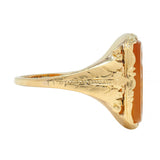 Victorian Citrine 14 Karat Yellow Gold Intaglio Antique Unisex Owl Signet Ring