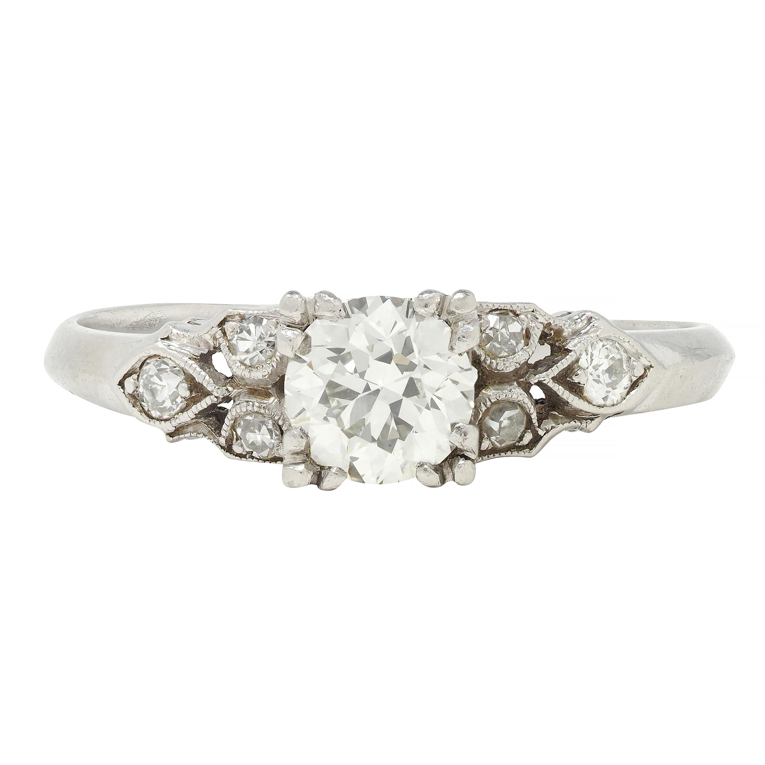 Art Deco 0.78 CTW Old European Cut Diamond Platinum Knife Edge Engagement Ring