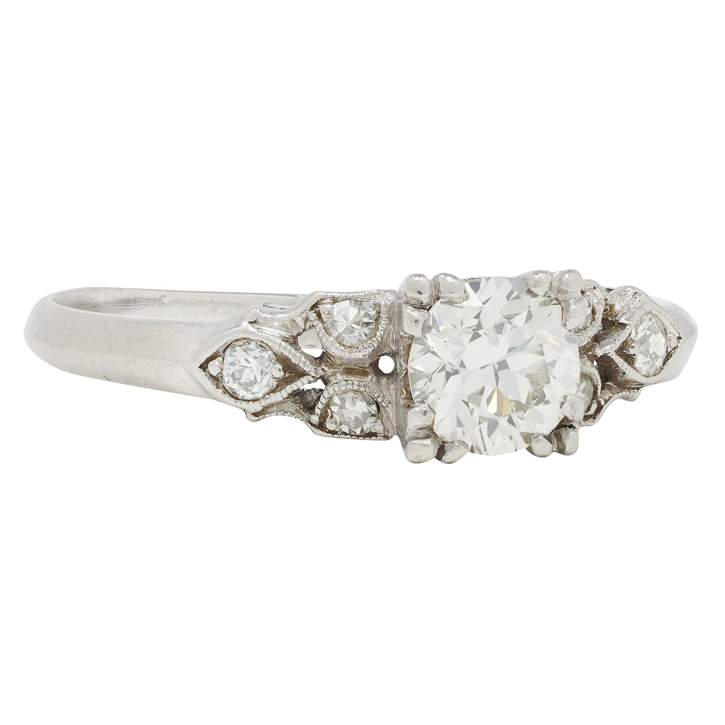 Art Deco 0.78 CTW Old European Cut Diamond Platinum Knife Edge Engagement Ring