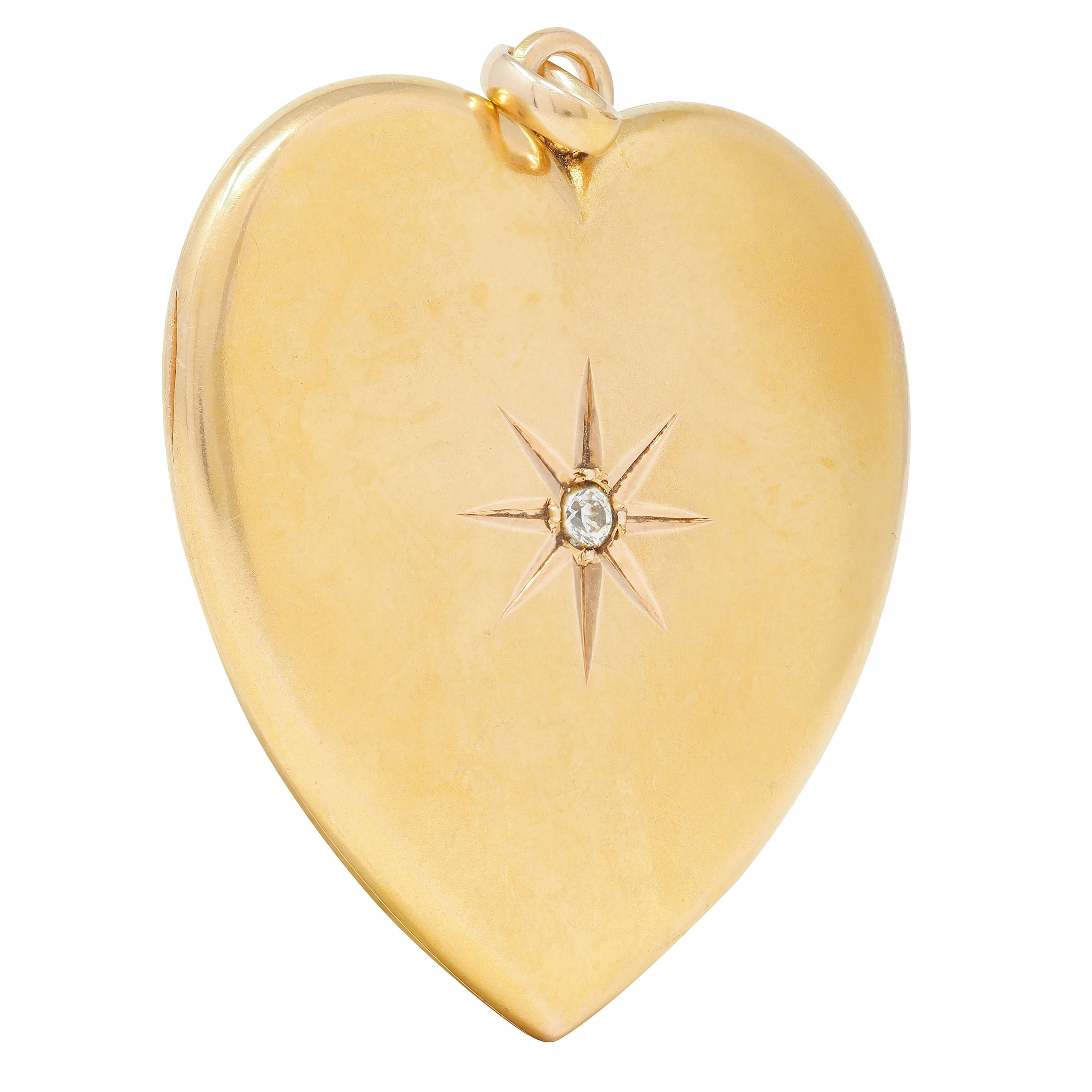Victorian Diamond 14 Karat Yellow Gold Antique Heart Locket Pendant
