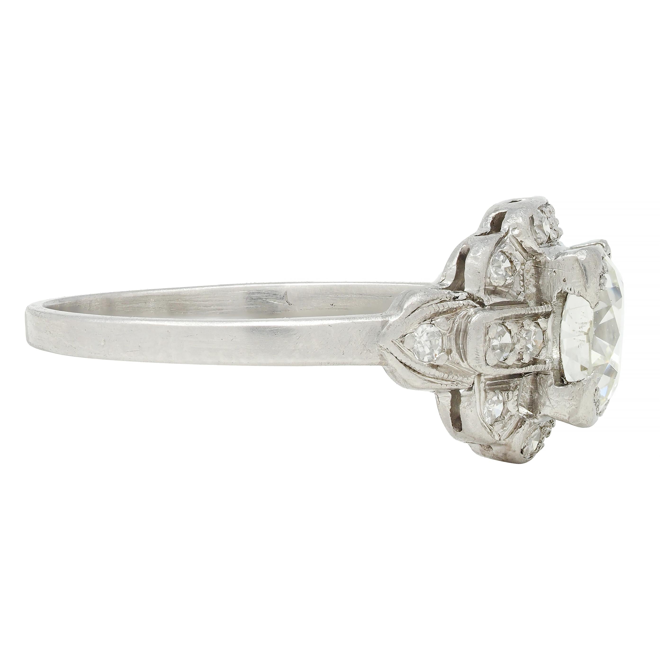 Art Deco 1.21 CTW Diamond Platinum Stepped Buckle Vintage Engagement Ring