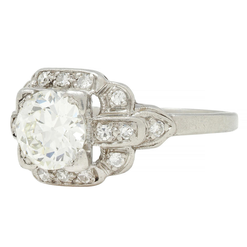 Art Deco 1.21 CTW Diamond Platinum Stepped Buckle Vintage Engagement Ring