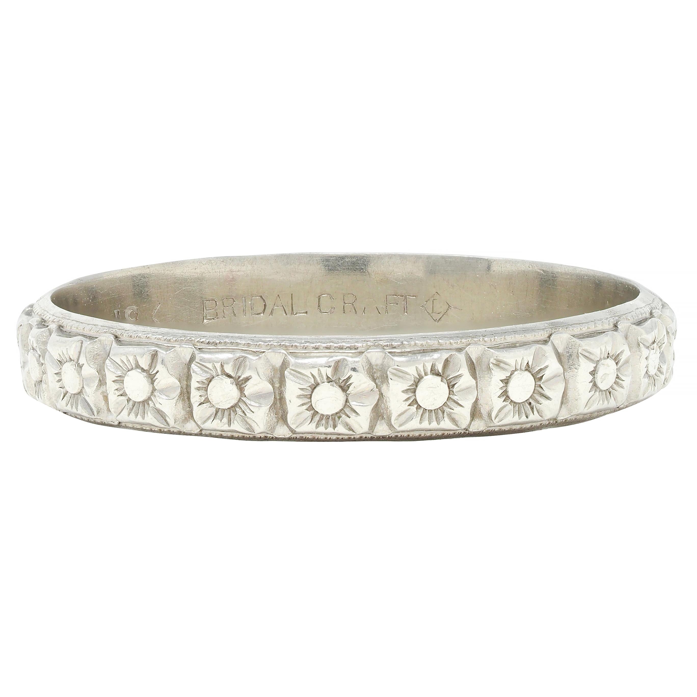 Art Deco 18 Karat White Gold Orange Blossom Vintage Wedding Band Ring