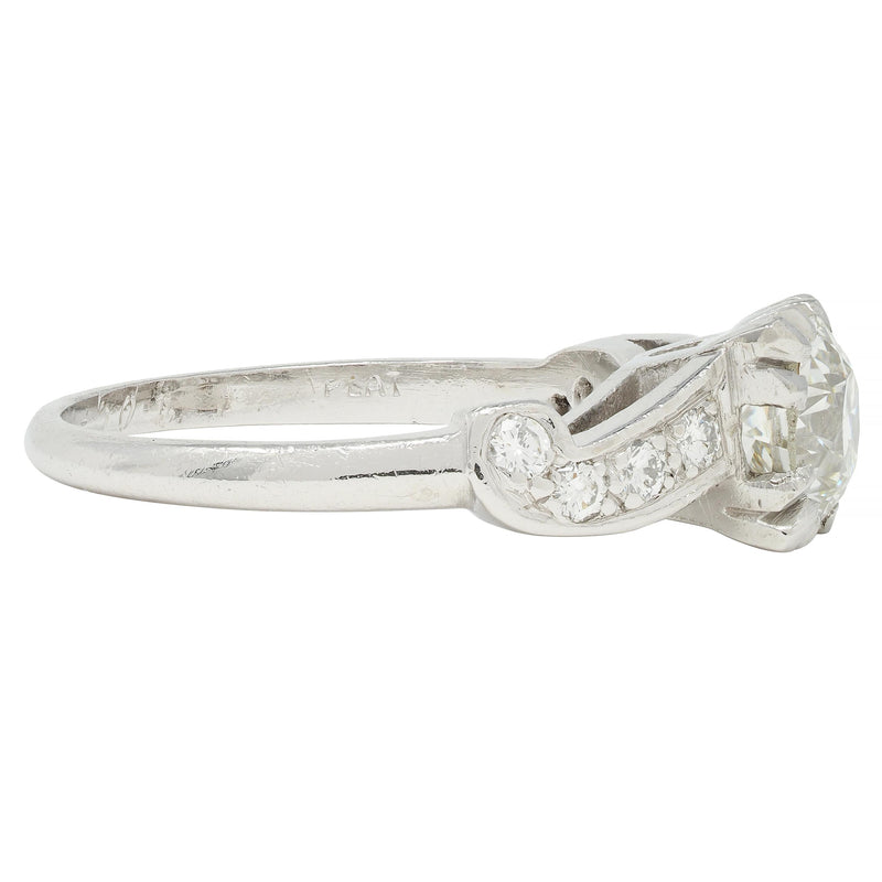 Mid-Century 1.11 CTW Diamond Platinum Scrolling Ribbon Vintage Engagement Ring