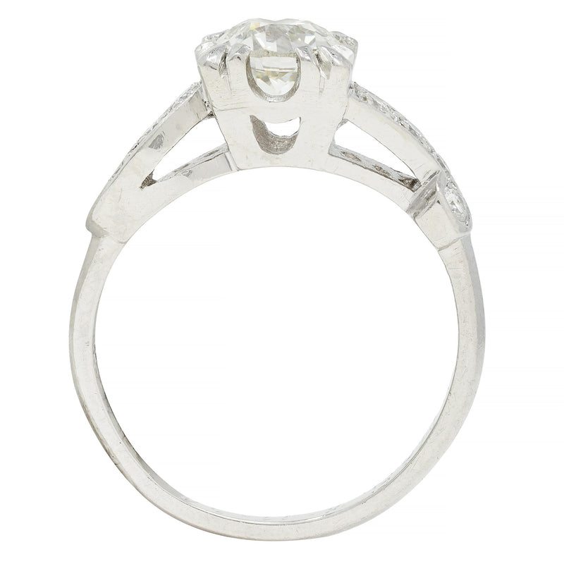 Mid-Century 1.11 CTW Diamond Platinum Scrolling Ribbon Vintage Engagement Ring