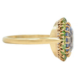 Vintage 5.63 CTW No Heat Ceylon Sapphire Demantoid Garnet 18 Karat Gold Ring
