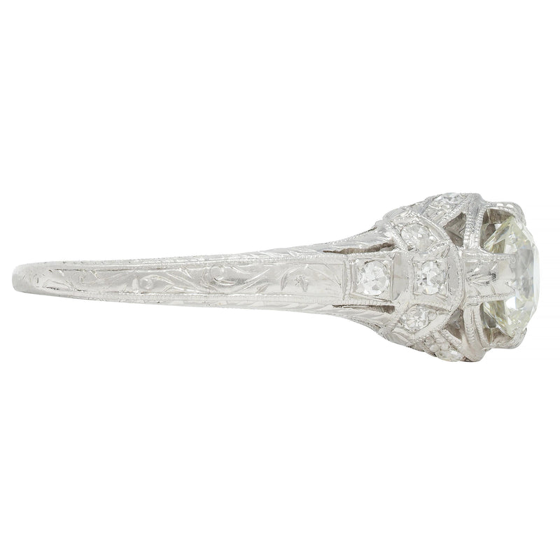 Art Deco 1.05 CTW Old European Cut Diamond Platinum Engagement Ring