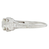 Art Deco 1.05 CTW Old European Cut Diamond Platinum Engagement Ring