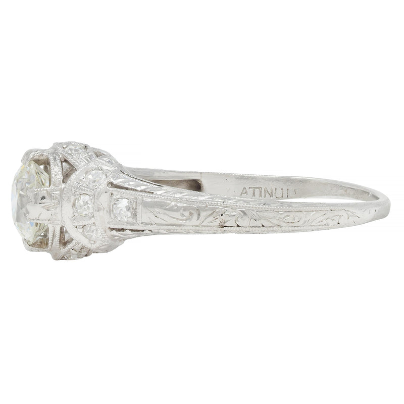 Art Deco 1.05 CTW Old European Cut Diamond Platinum Engagement Ring